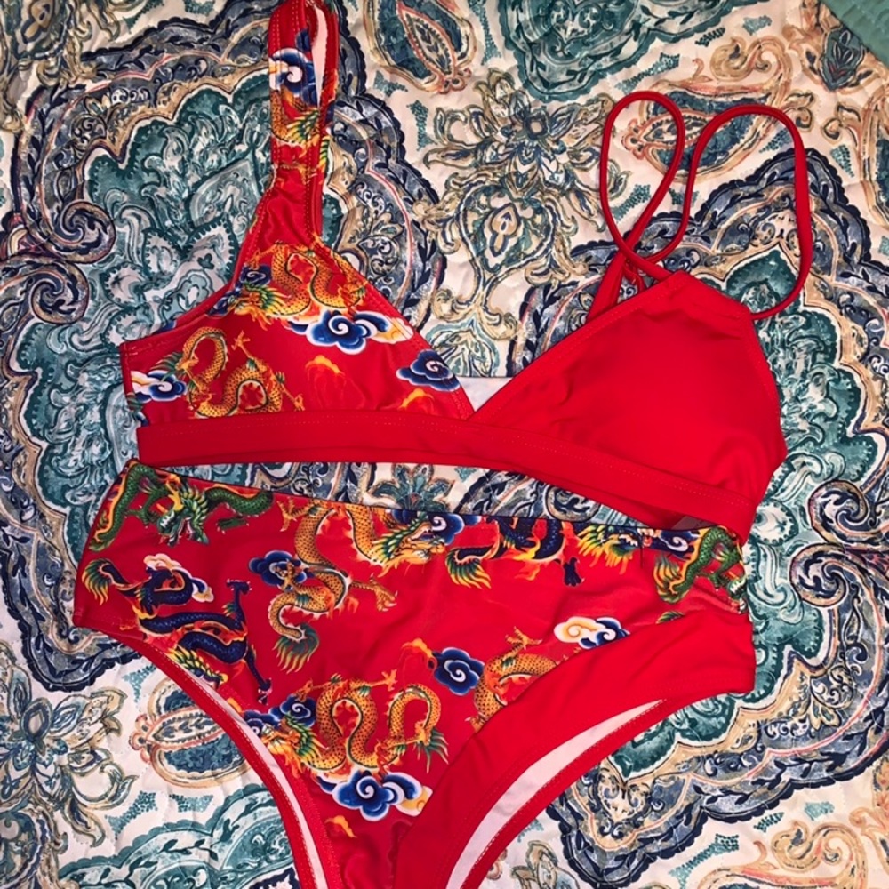 Dragon print bikini swimsuit